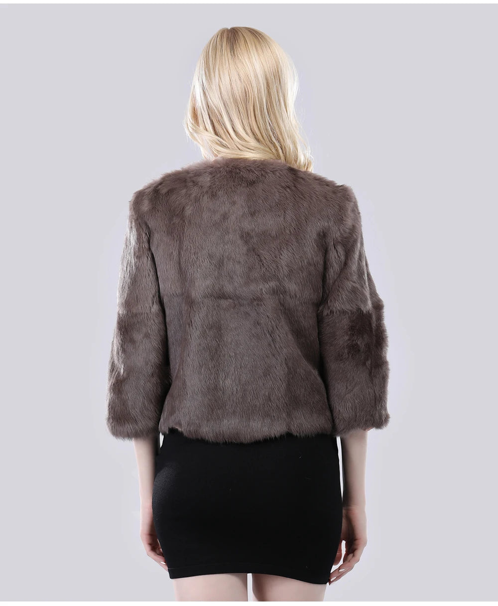 Hot Sale Girl Real Rabbit Fur Coat Women Real Rabbit Fur Jacket Genuine Real Rabbit Fur Outerwear Casual Short Real Fur Coats