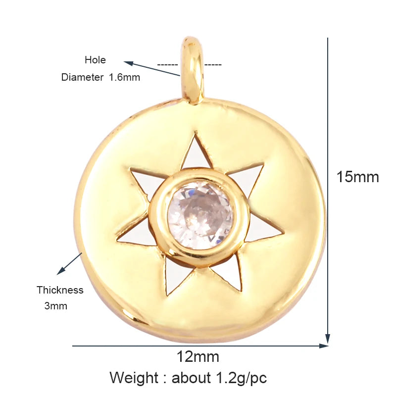 Sun Moon Star Space Celestial Compass Charm Pendant in Gold Colour , Jewelry Necklace Bracelet Making Supplies L93