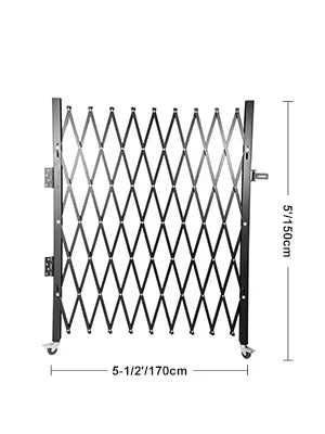 SucceBuy Single Folding Security Gate 1.5-2mx1.22-3.66m Folding Door Gate Steel Accordion Flexible Expanding Security Gate Black