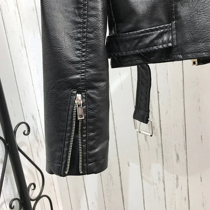 2024 New Autumn Women Winter Faux Soft Leather Jackets Coats Lady Black PU Rivet Zipper Epaulet 3D print Motorcycle Streetwear