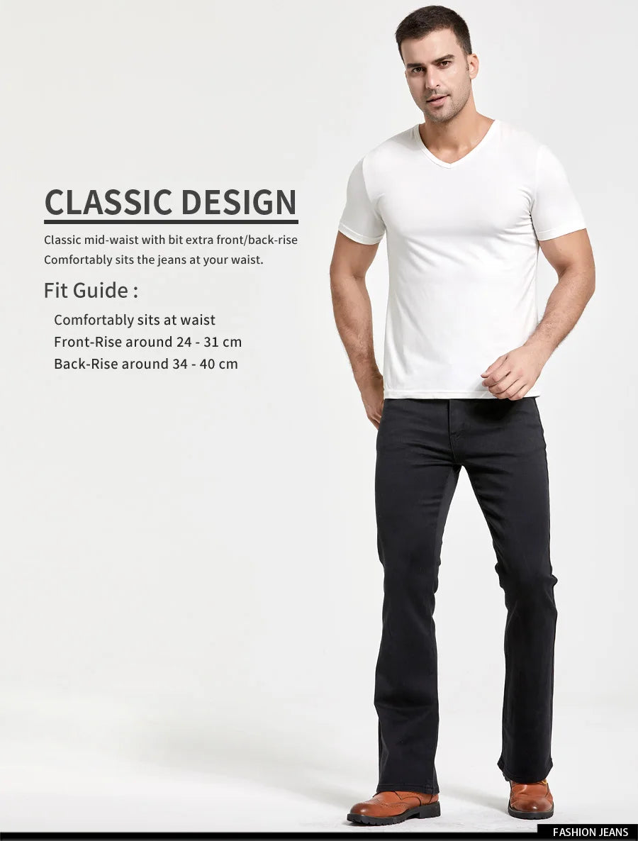 LGRG Mens Boot Cut Jeans Slightly Flared Slim Fit Blue Black Trousers Designer Classic Male Stretch Denim Pants