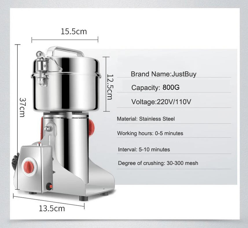 Parts Free Big Capacity 800G 3000W Herb Grinder Coffee Machine Grain Spices Mill Medicine Wheat Mixer Dry Food Grinder