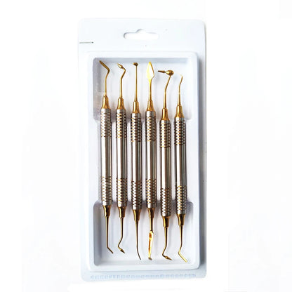 6pcs/set Dental Composite Resin Filling Spatula Titanium Plated Head Resin Filler Thick Handle Dentistry Instrument Material