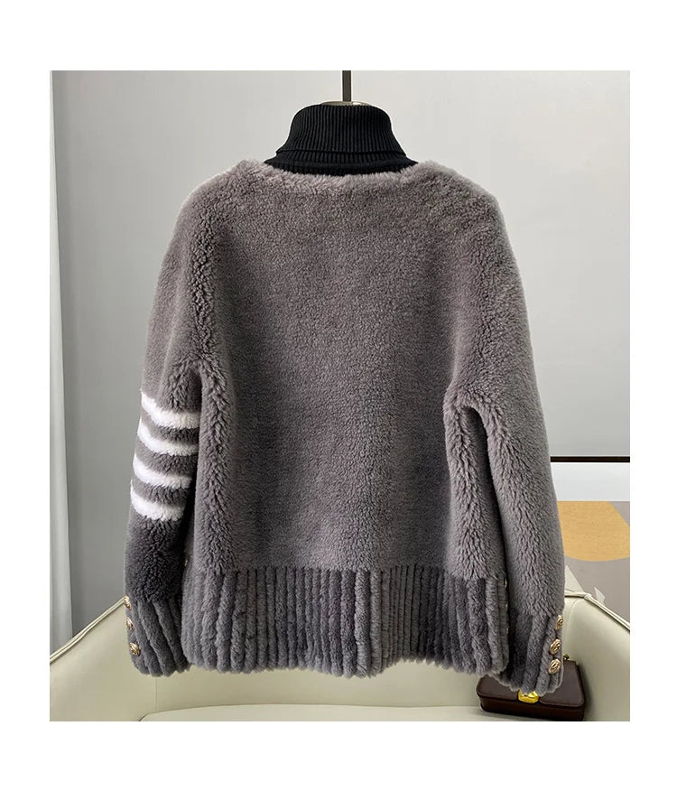 CT152 PDUI Women Real Wool Fur Coat Winter Warm Female Girl Sheep Shearing Jacket Parka OverCoat