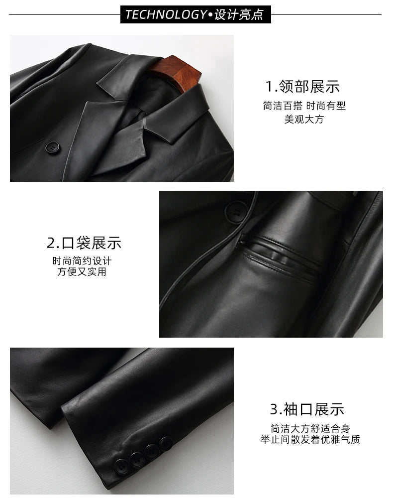 Nerazzurri Black Faux Leather Blazer Women Long Sleeve Belt Leather Jacket Women 5xl 6xl 7xl New arrivals 2022 Womens Clothing