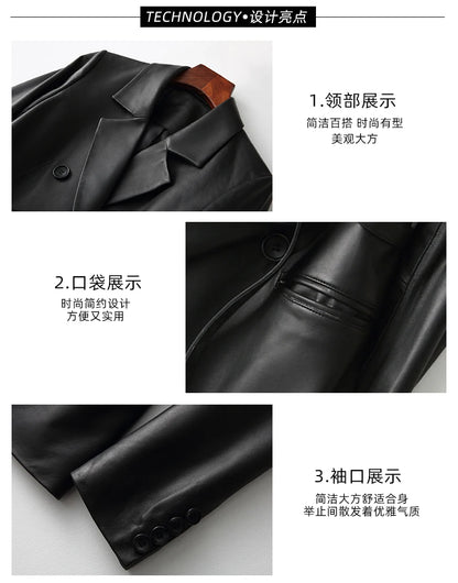 Nerazzurri Black Faux Leather Blazer Women Long Sleeve Belt Leather Jacket Women 5xl 6xl 7xl New arrivals 2022 Womens Clothing
