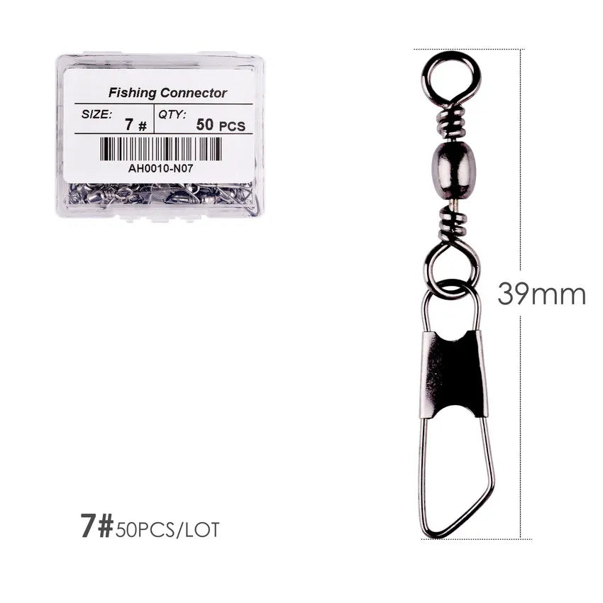 50Pcs/ Box Brass Barrel Fishing Swivel Solid Rings Fishing Pin Line Connector Fishhook with Interlock Snap Swivels Tackle Tool