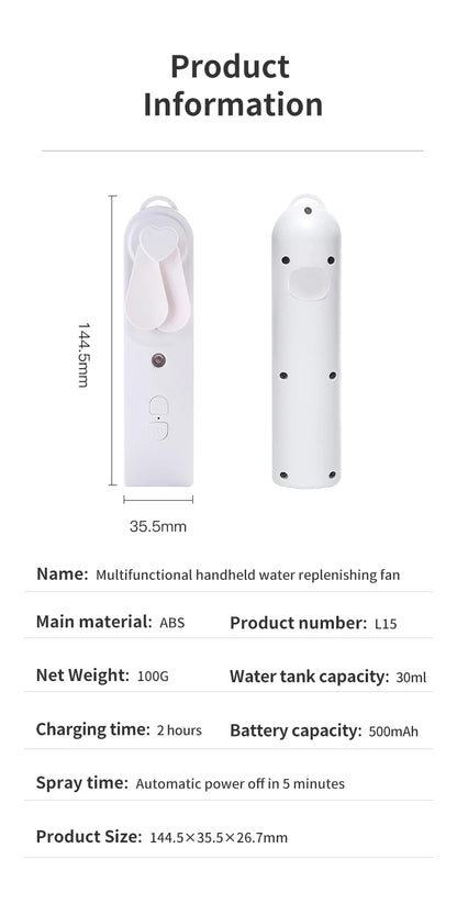 Mini Handheld Fan With Mister USB Nano Spary Diffuser Fold Air Humidifier Ventilador Portable 500Mah Battery Rechargeable Silent