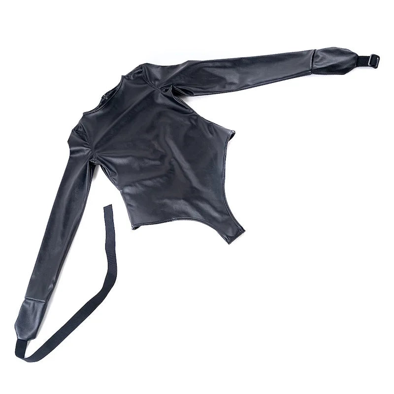 BDSM Bondage Long Sleeve Bodysuit,Adjustable Belt,Leather Arm Binder Restraint Straitjacket,Slave Cosplay Costume Women Sex Toys