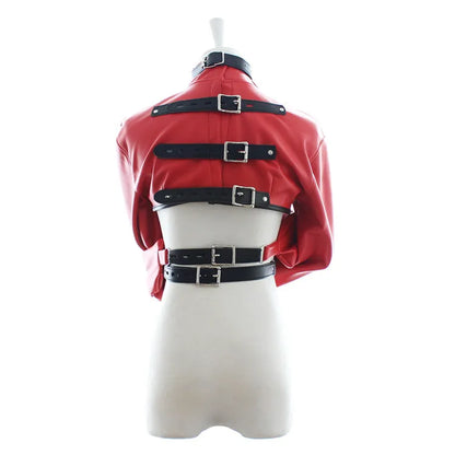 Female BDSM Bondage Breast Exposed  PU Leather Straitjacket Restraint Body Harness Jacket Long Sleeves Play Flirting Women