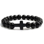 Fashion Jesus Cross Natural Stone Bracelets Charm Blue Pine Stone Black Lava Matte Beaded Bracelets Bangles Women Yoga Jewelry