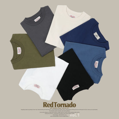 T1-0006 Red Tornado Big US European Size Crew Neck T-Shirts Men 270gsm Heavy  100% Cotton Casual Tee Shirt