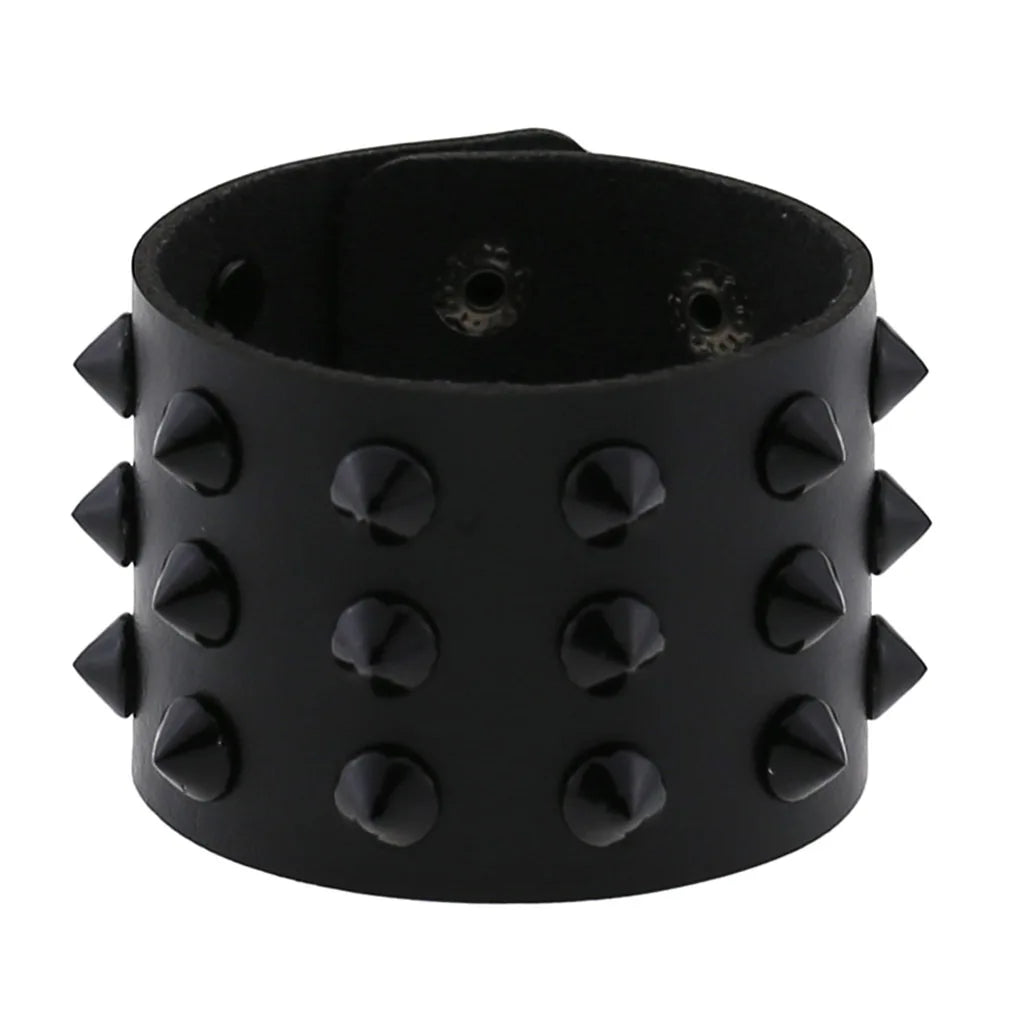 Gothic Punk Hip Hop Rock Spike Rivet Stud PU Leather Wristband Bracelet Bangle