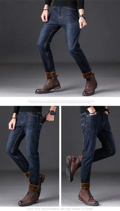2023 New Men Activities Warm Jeans High Quality Famous Brand Autumn Winter Jeans warm flocking warm soft men jeans