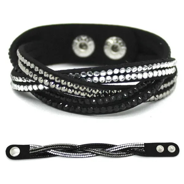 XQNI New Fashion Crystal Bangle Leather Bracelets European Style Adjustable Rhinestone Classic Charm Bracelets For Women Jewelry