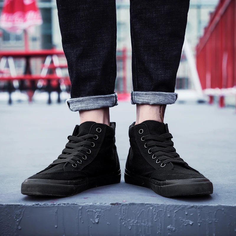 Shoes Men Spring Autumn Lace-up High Top Style Men Vulcanize Shoes Fashion Flats Youth Men Canvas Shoes Sneakers