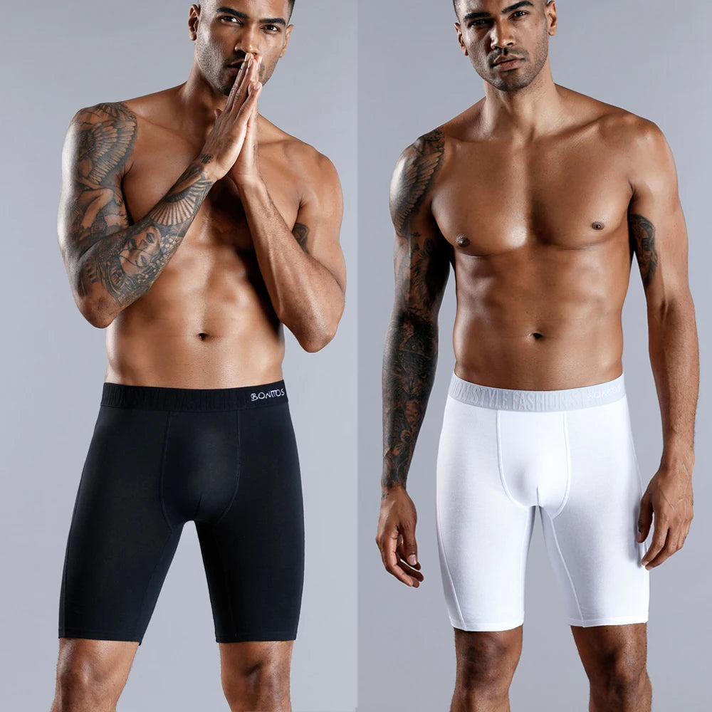 BONITOS Men Boxers Long Leg Man Underwear Soft Men Underpants Natural Cotton Sexy Boxer Shorts Top Brand Long Men's Panties