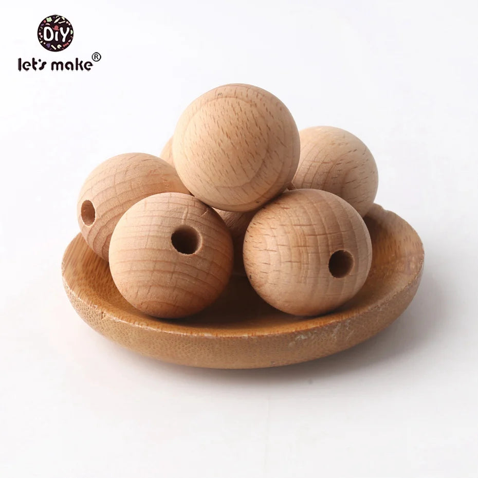 Let's Make 100Pcs Wooden Teether Chewable 8-20mm Round Beads Ecofriendly Unfinished Beech Beads DIY Craft Wooden Gift