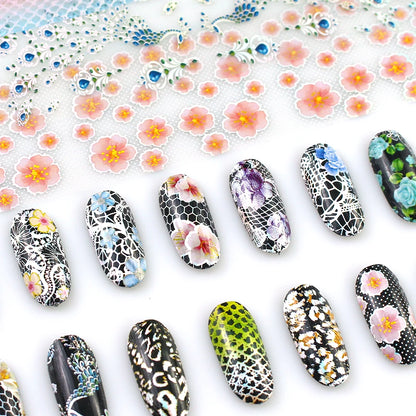 16Pc Holographic Nail Foil Set Starry Transfer 20*4cm Sticker Laser Flowers Leopard Mix Design Decal DIY Nail Art Decoration