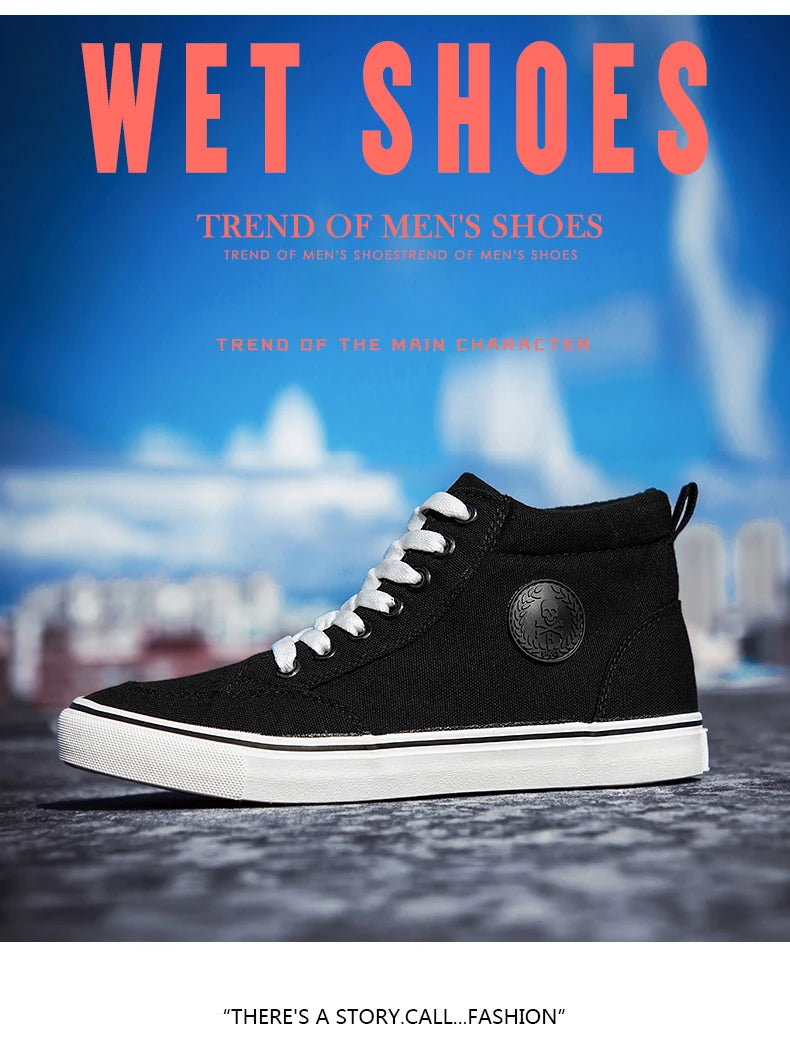 Shoes Men Spring Autumn Lace-up High Top Style Men Vulcanize Shoes Fashion Flats Youth Men Canvas Shoes Sneakers