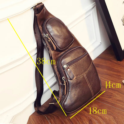 Men Cross Body Shoulder Sling Backpack Chest Bag Pouch Genuine Leather Casual Travel Retro Male Crossbody Messenger Side Bags