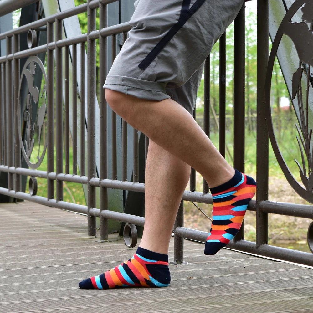 6 Pairs Men Novelty Fashion Colorful Casual Ankle Short Socks Harajuku Grid Space Cotton Happy Funny  Men Women Socks