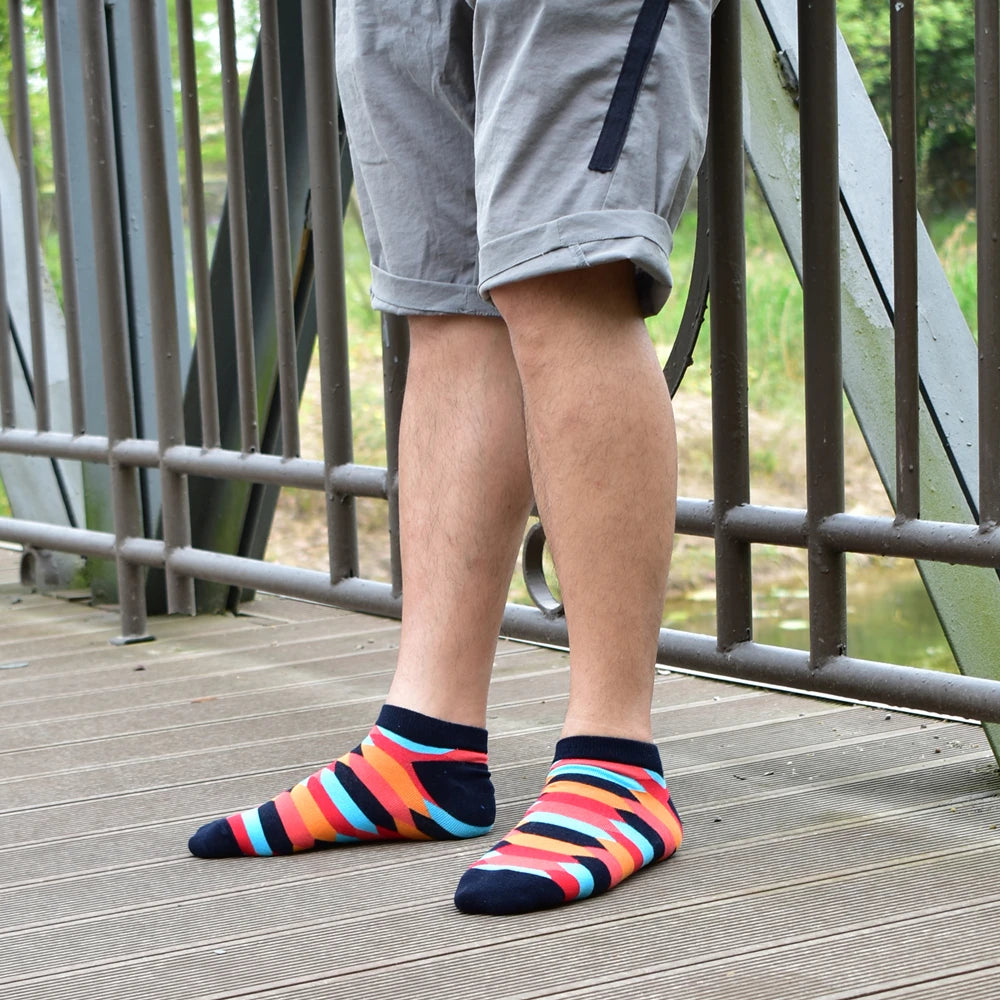 6 Pairs Men Novelty Fashion Colorful Casual Ankle Short Socks Harajuku Grid Space Cotton Happy Funny  Men Women Socks