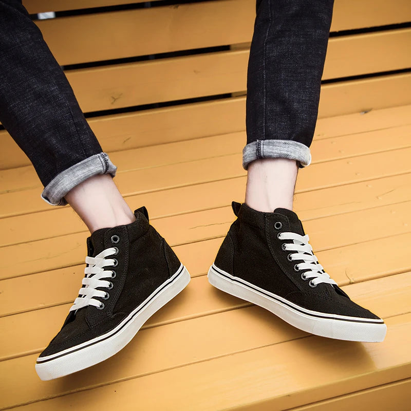 Shoes Men Spring Autumn Lace-up High Top Style Men Vulcanize Shoes Fashion Flats Youth Men Canvas Shoes Sneakers