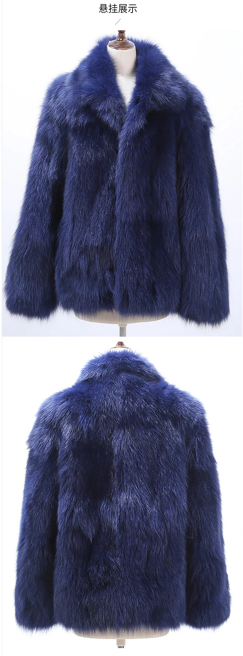 Men's fur coat Faux fox fur coat Casual warm zipper short jacket