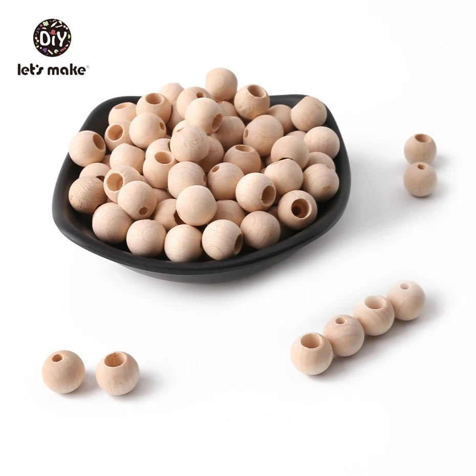 Let's make 25pcs Wooden Beads 12mm Natural Ball Spacer Beads Baby Products Accessories Teething Necklace Wooden Baby Teether