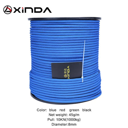 XINDA  8mm Diameter Professional Rock Climbing Rope Outdoor Hiking Corda High Strength Statics Safety Rope Fire Rescue Parachute