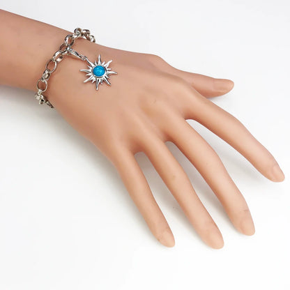 Blue Stone Sun Dangle Charm For Women Men 925 Sterling Silver Pendant Jewelry Trendy Gift