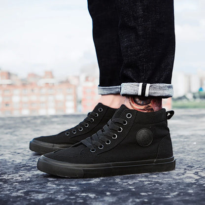 Shoes Men Spring Autumn Lace-up High Top Style Men Vulcanize Shoes Fashion Flats Youth Men Canvas Shoes Sneakers