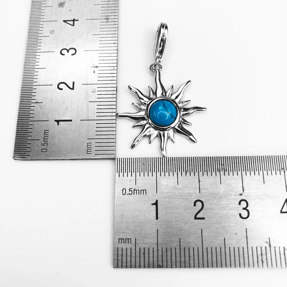 Blue Stone Sun Dangle Charm For Women Men 925 Sterling Silver Pendant Jewelry Trendy Gift