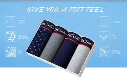 4pcs Cotton Boxer Shorts Soft Men's Panties BONITOS Letter Waistband Men Underpants Boxer Briefs Sexy Underwear for Man Boxers