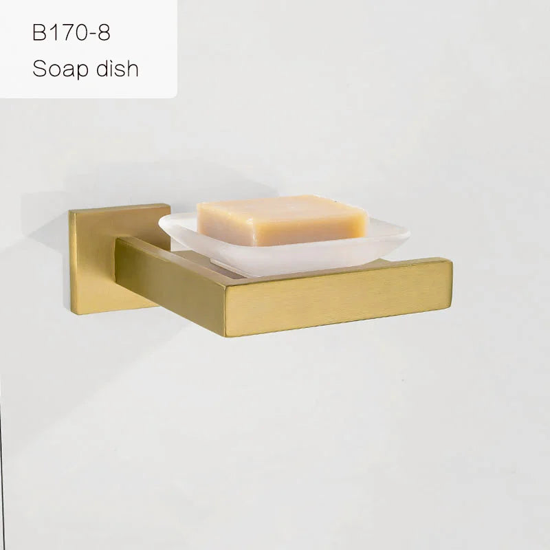 Gold Brushed Bathroom Accessories Hardware Towel Bar Rail Toilet Paper Holder Towel Rack Hook Soap Dish Toilet Brush