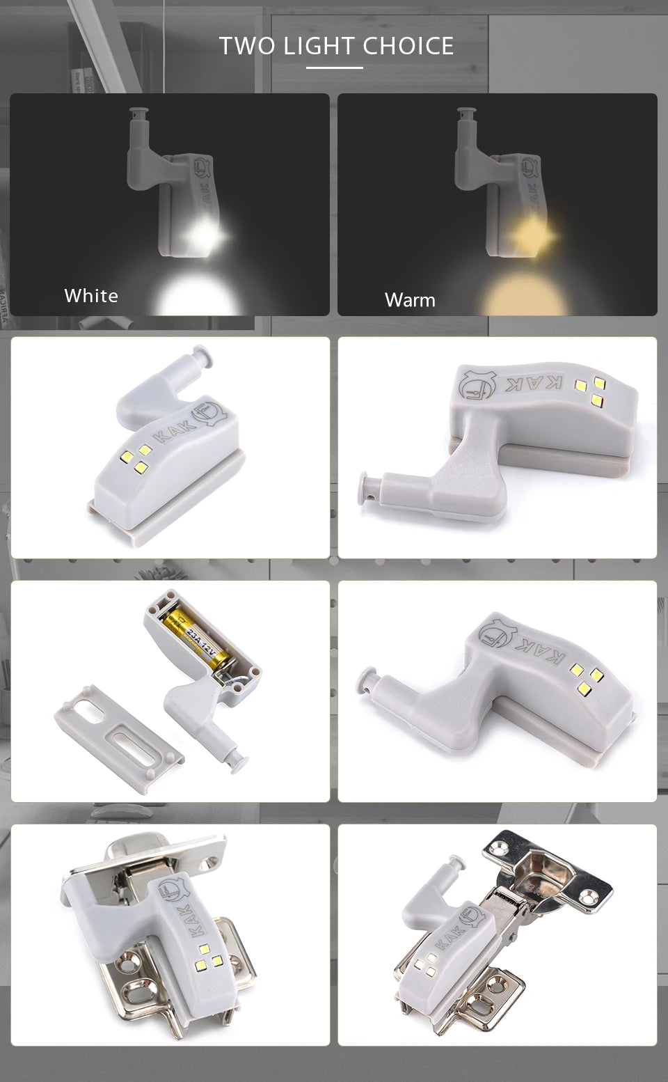 KAK Universal Hinge Light Kitchen Bedroom Living Room Cabinet Cupboard Wardrobe 0.25W Inner LED Sensor Light Furniture Hardware