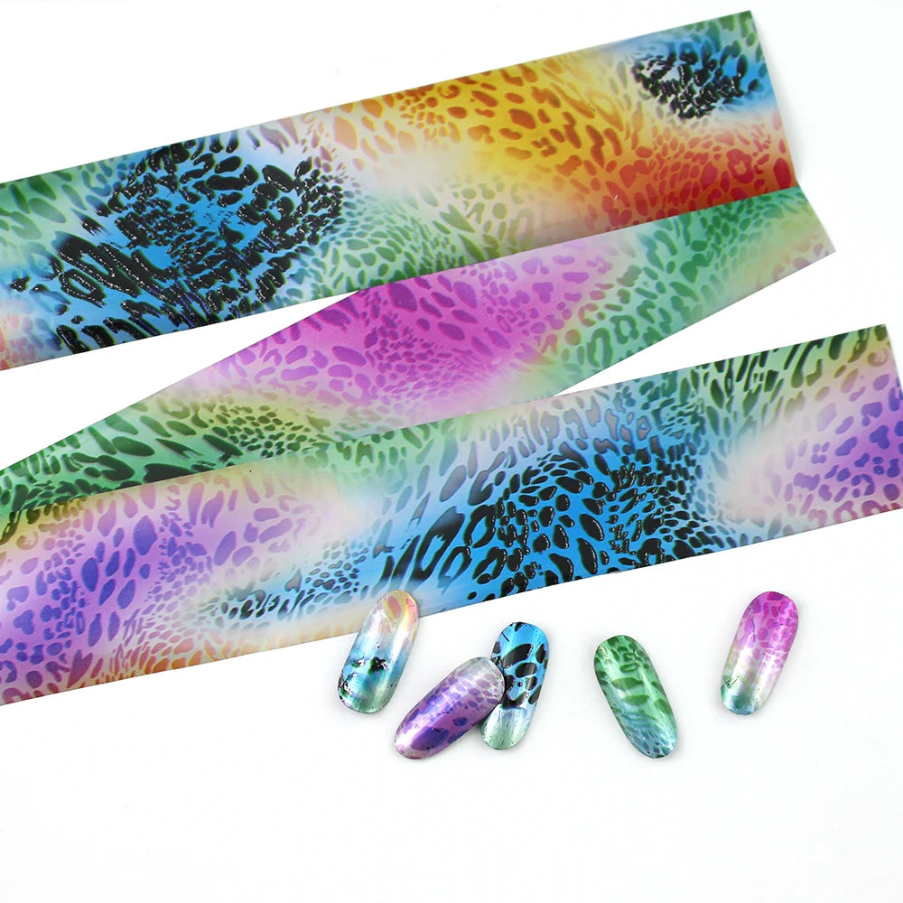 16Pc Holographic Nail Foil Set Starry Transfer 20*4cm Sticker Laser Flowers Leopard Mix Design Decal DIY Nail Art Decoration