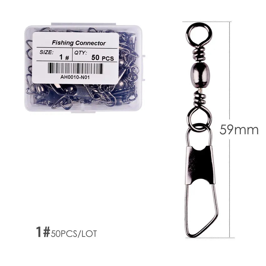 50Pcs/ Box Brass Barrel Fishing Swivel Solid Rings Fishing Pin Line Connector Fishhook with Interlock Snap Swivels Tackle Tool