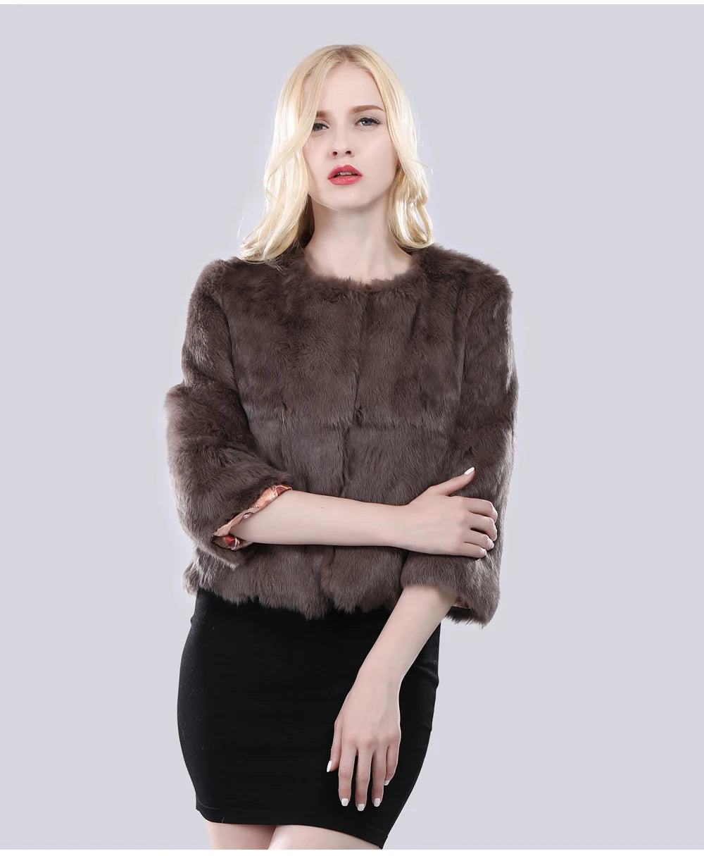 Hot Sale Girl Real Rabbit Fur Coat Women Real Rabbit Fur Jacket Genuine Real Rabbit Fur Outerwear Casual Short Real Fur Coats