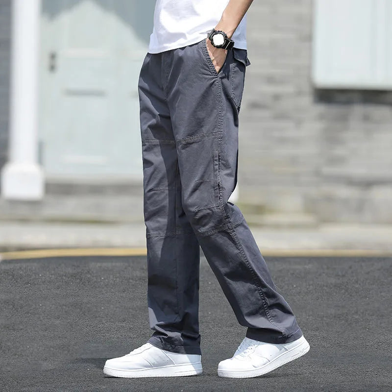 Cotton Cargo Trousers Men Work Pants Sports Casual Jogging Training High Quality Overalls Korean Plus Size Loose Straight Pants