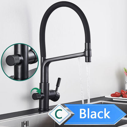 Rozin Purification Kitchen Faucets Black Pull Out Kitchen Water Filter Tap 3 Way Mixer torneira para cozinha de parede Crane