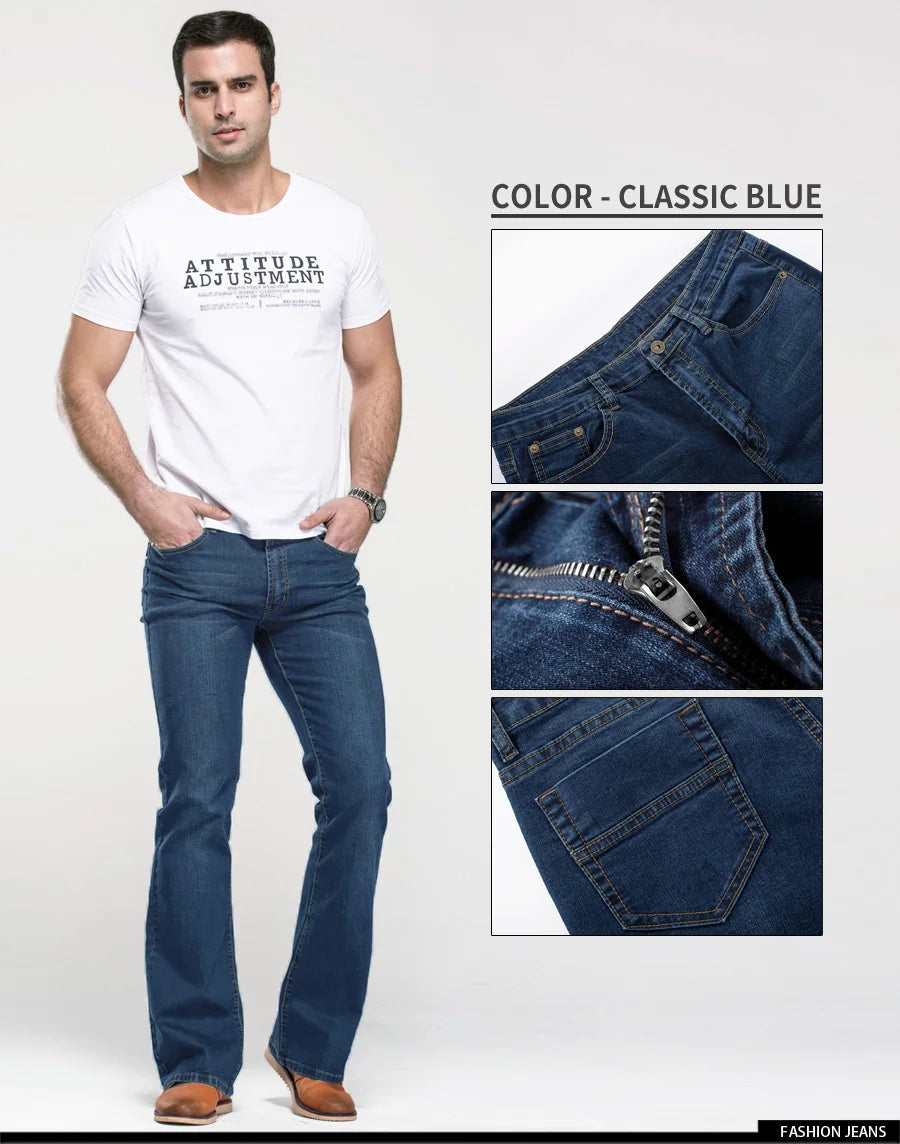 LGRG Mens Boot Cut Jeans Slightly Flared Slim Fit Blue Black Trousers Designer Classic Male Stretch Denim Pants