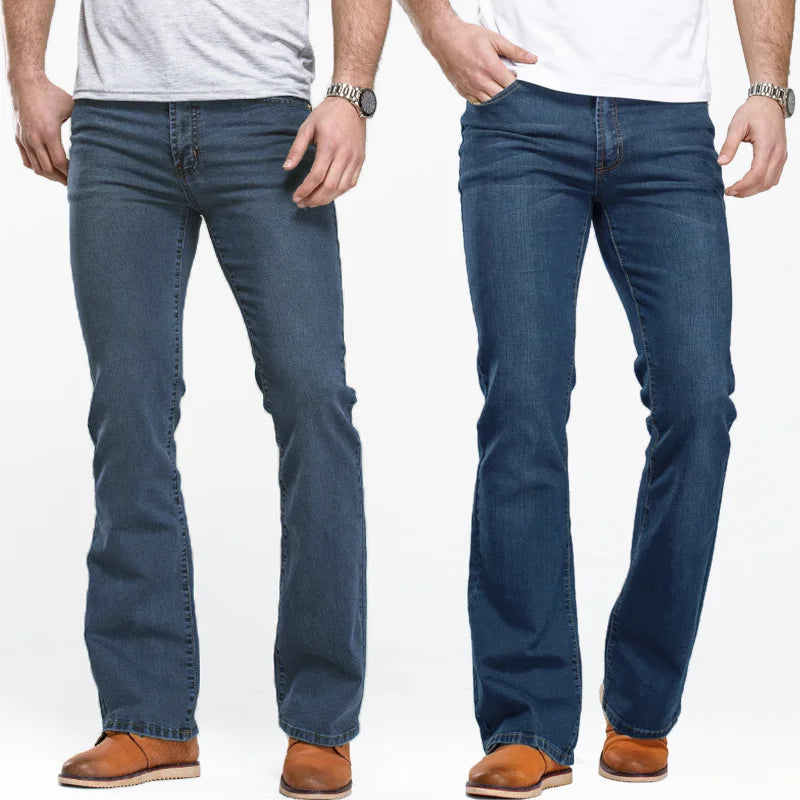 LGRG Mens Boot Cut Jeans Slightly Flared Slim Fit Blue Black Trousers Designer Classic Male Stretch Denim Pants