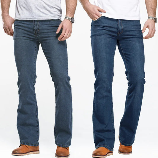 LGRG Mens Boot Cut Jeans Slightly Flared Slim Fit Blue Black Trousers Designer Classic Male Stretch Denim Pants