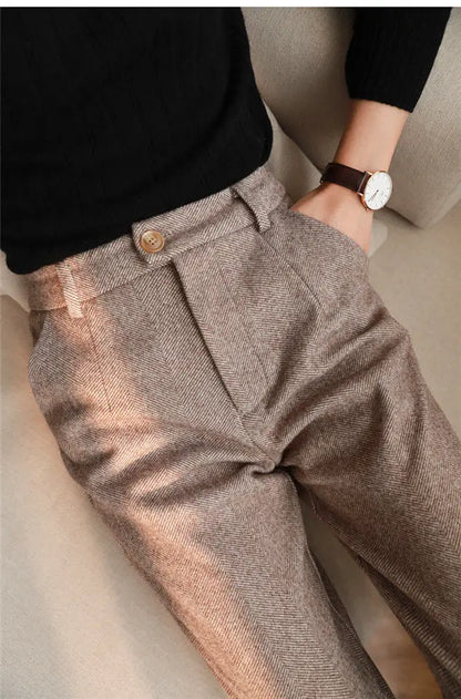 Woolen Pants Women's Harem Pencil Pants 2023 Autumn Winter High Waisted Casual Suit Pants Office Lady Women Trousers