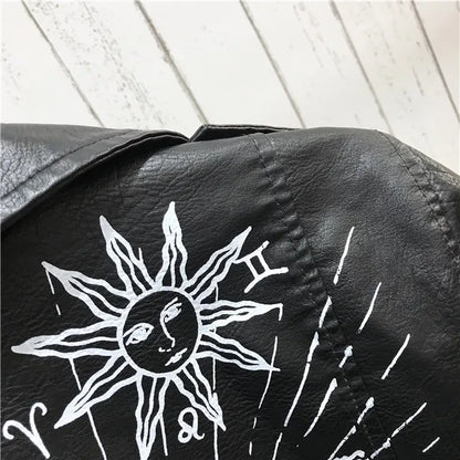 2024 New Autumn Women Winter Faux Soft Leather Jackets Coats Lady Black PU Rivet Zipper Epaulet 3D print Motorcycle Streetwear