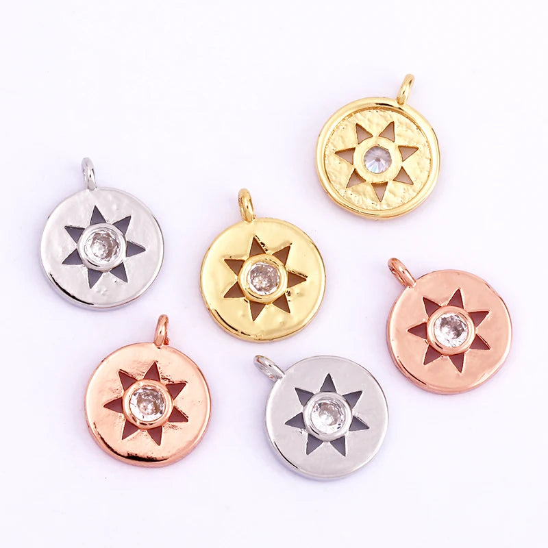Sun Moon Star Space Celestial Compass Charm Pendant in Gold Colour , Jewelry Necklace Bracelet Making Supplies L93