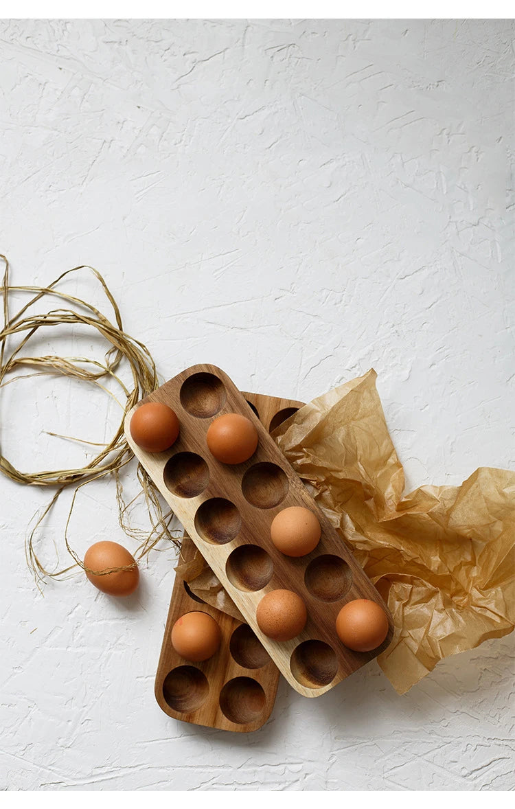 Japanese Style Wooden Double Row Egg Storage Box Home Organizer Rack Eggs Refrigerator Holder Kitchen Fresh Keeping Accessories