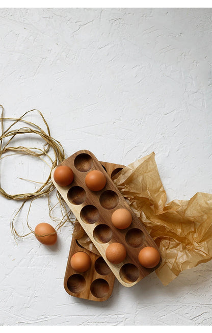 Japanese Style Wooden Double Row Egg Storage Box Home Organizer Rack Eggs Refrigerator Holder Kitchen Fresh Keeping Accessories